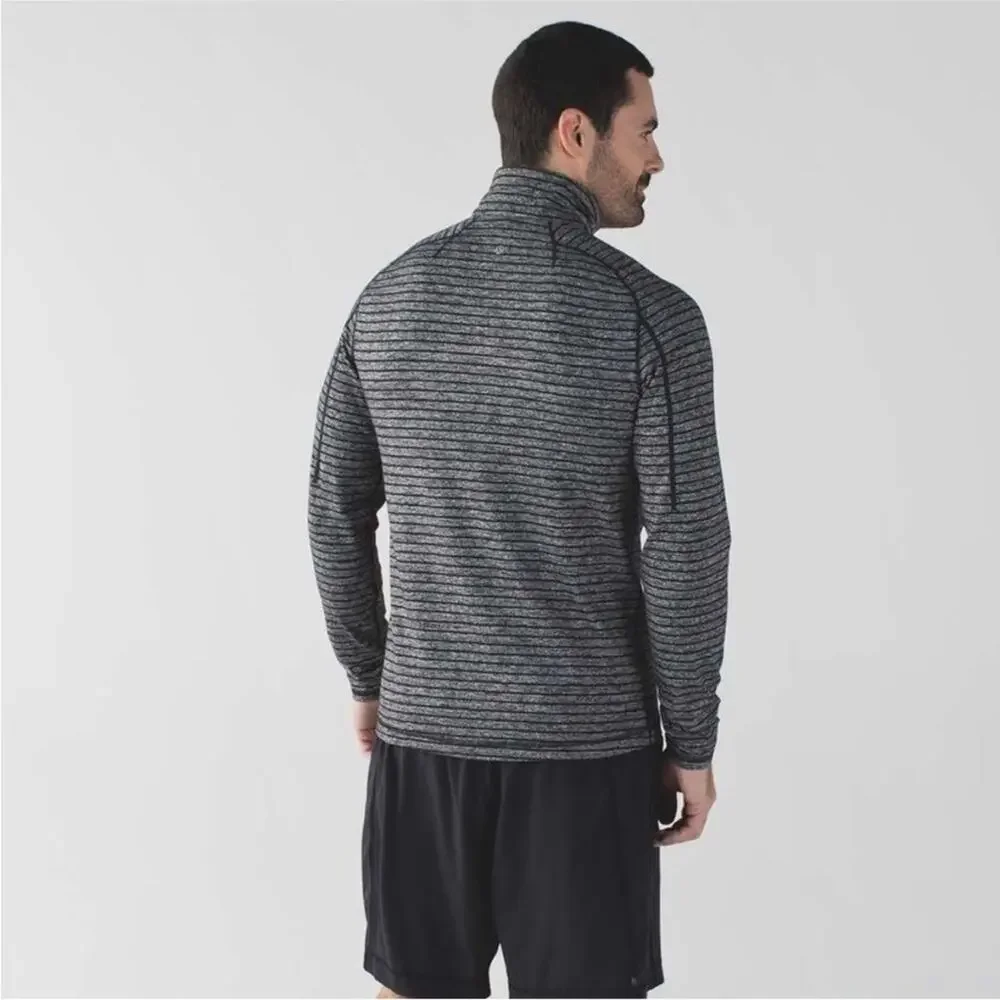 Lululemon Surge‎ Warm 1/2 Zip Jacket in Raven Stripe Black Heathered Black Sz M